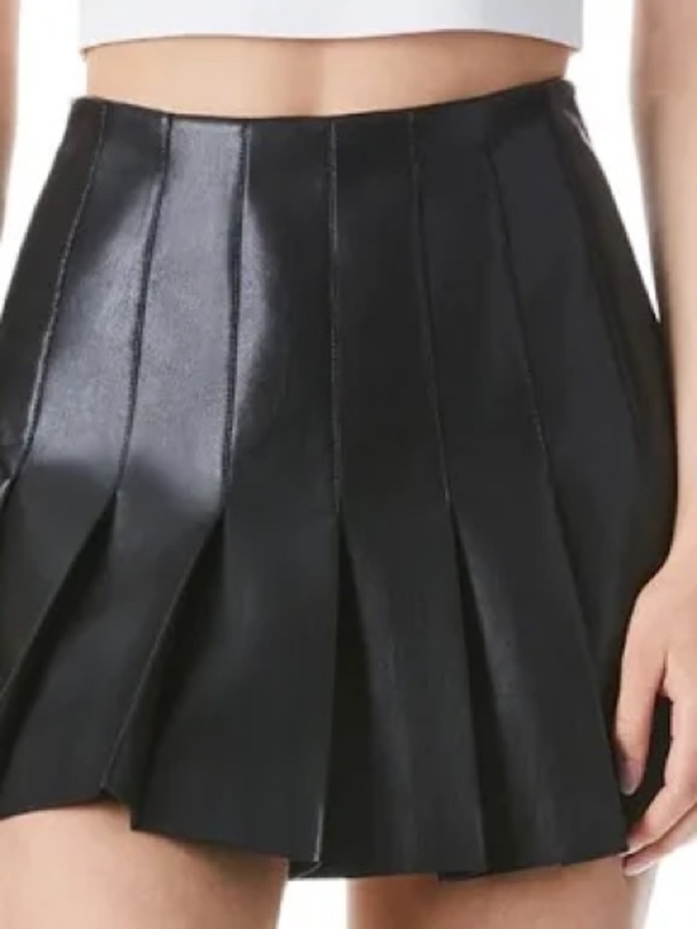 Alice + Olivia Black Faux Leather Pleated Mini Skirt